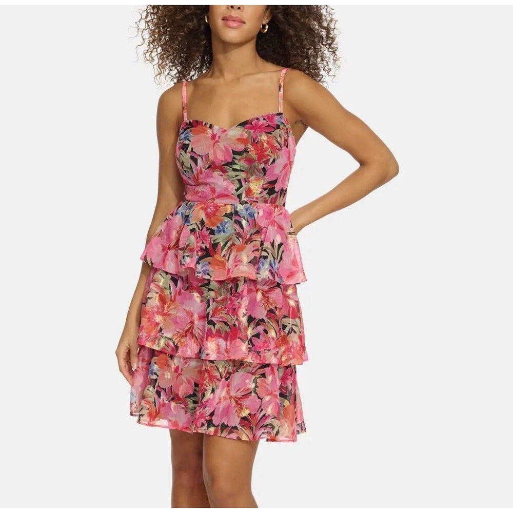Siena Iridescent Floral Chiffon Mini Dress Sz 12 New